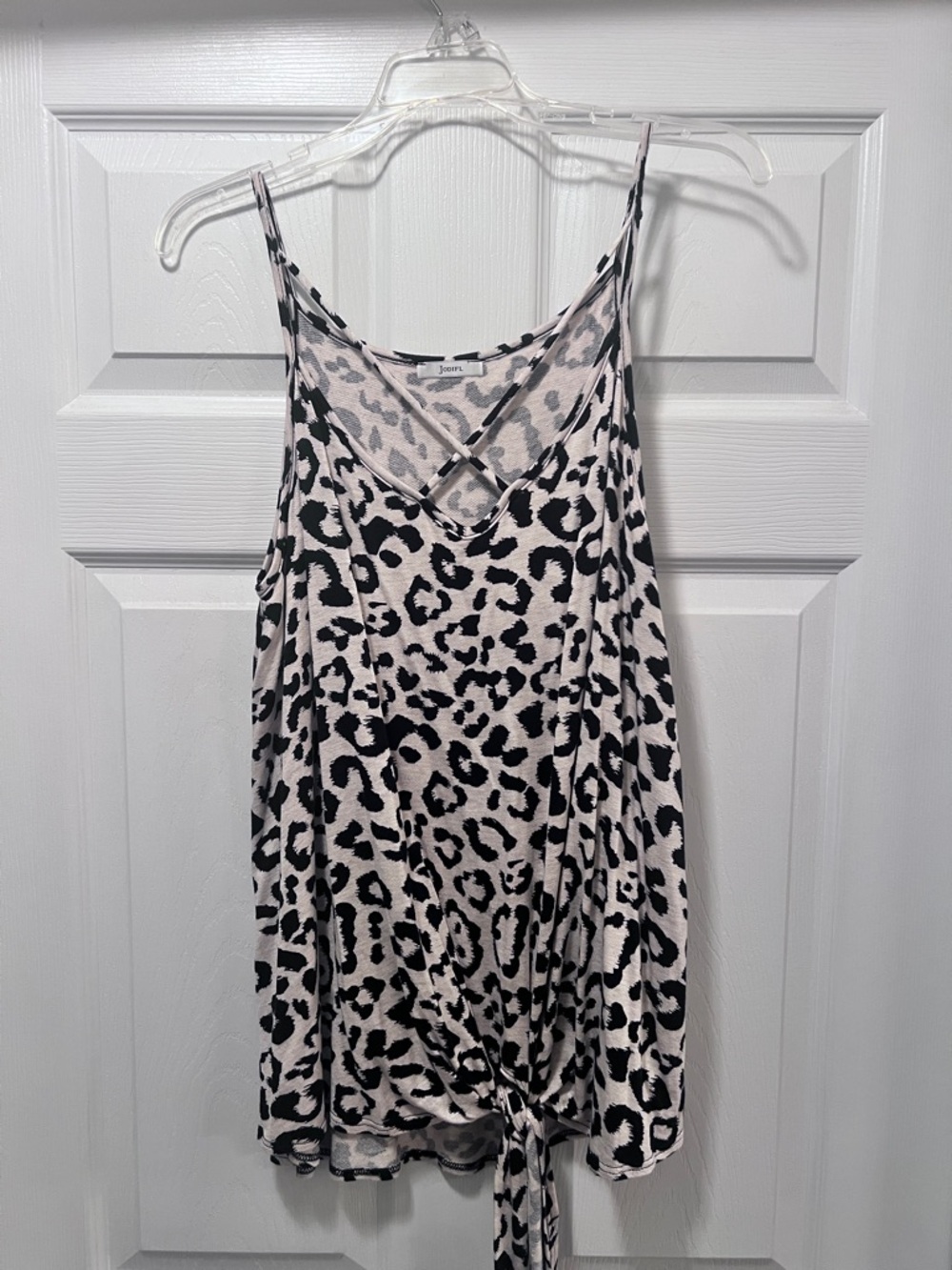 JODIFL Black & Light Pink Leopard Tie-Front Crisscross Tank